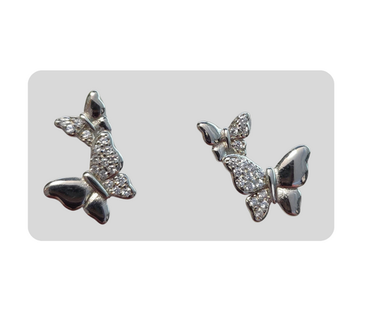Sterling silver double butterfly studded earrings