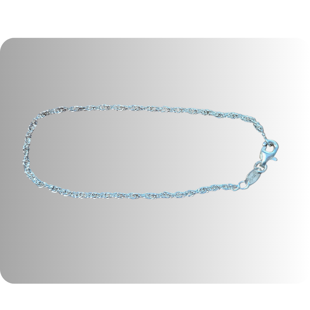 Sterling silver open rope bracelet 7.25" 1.9mm wide