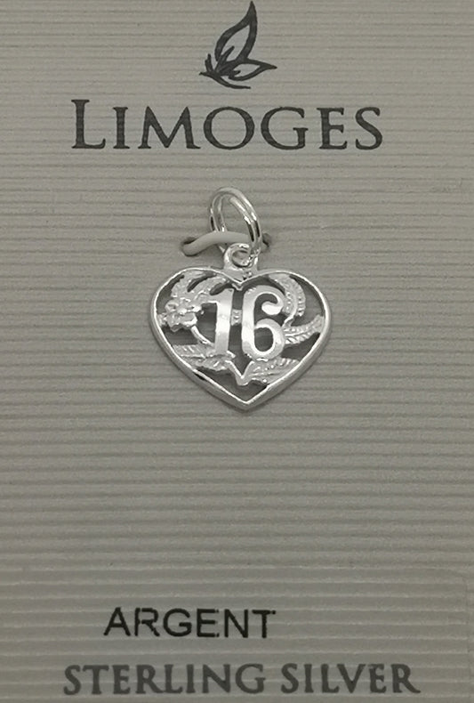 Sterling silver "16" heart shaped pendant