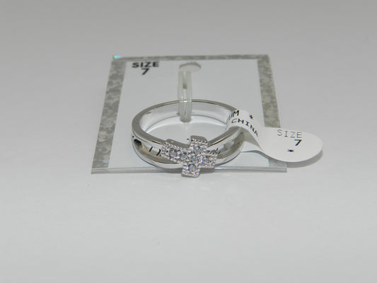 Bria Kate Stainless Steel Cross Ring With Cubic Zirconia