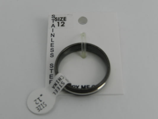 Stainless Steel Narrow Wedding Band Black & Silver