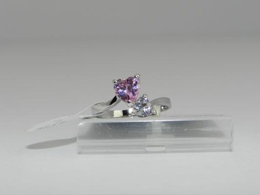 Bria Kate Stainless Steel Ring - 2 Pink Cubic Stone Hearts
