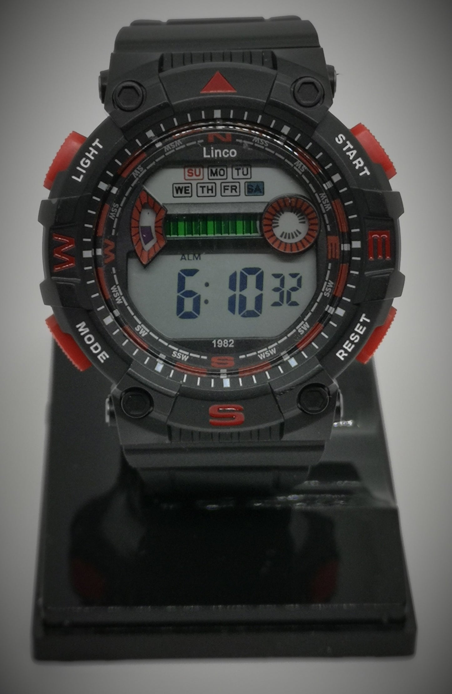 Digital red and black watch with large 4.5cm face