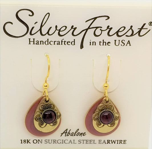 Silver forest 18kt gold plated on surgical steel ear wires abalone earrings