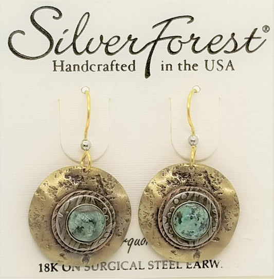 Silver forest 18kt gold plated surgical steel ear wires Turquoise earrings
