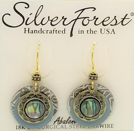 Silver forest 18kt gold plated surgical steel ear wires Abalone earrings