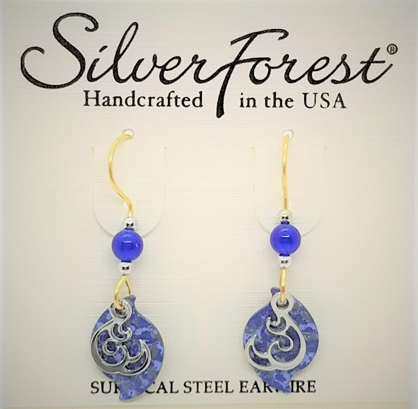 Silver Forest surgical steel blue and gold plated earrings