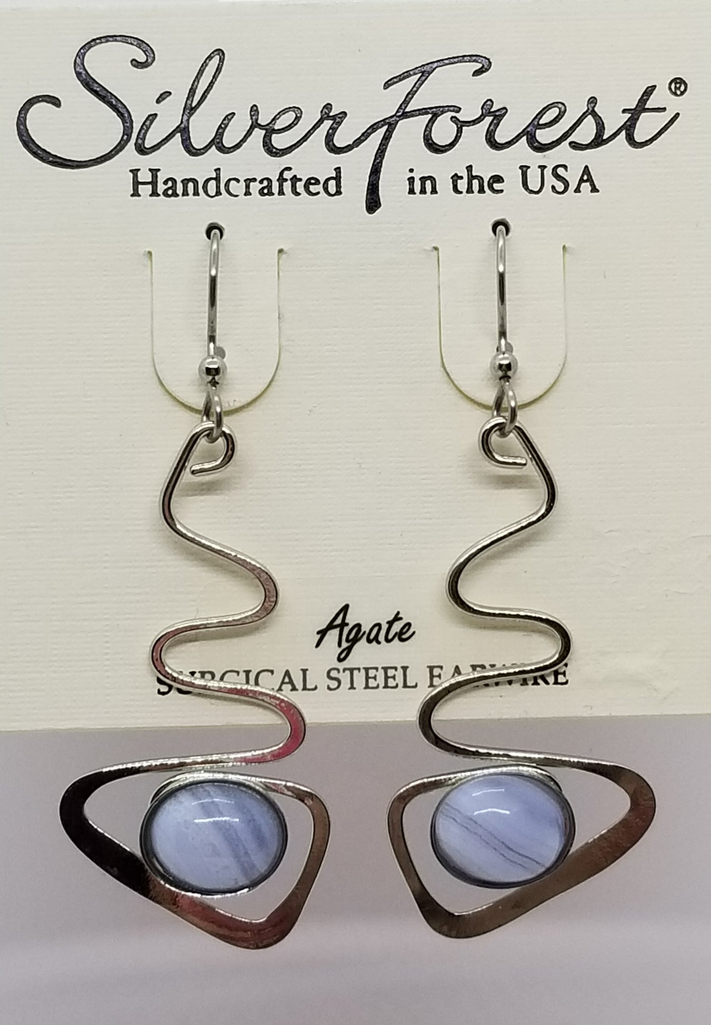 Silver forest surgical steel Agate stone long earrings