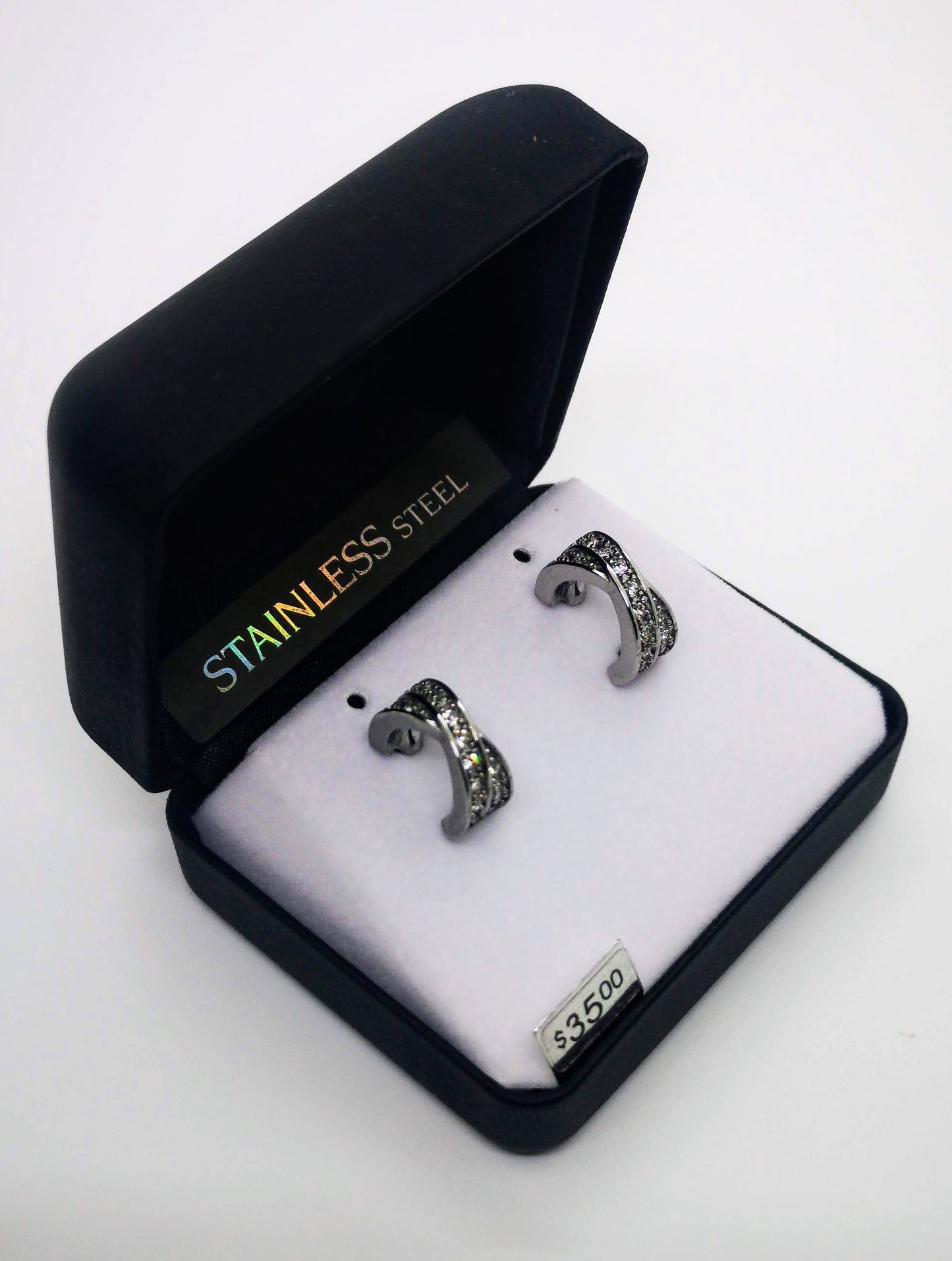 Stainless Steel Hoop Earrings with Multiple Cubic Zirconia Stones