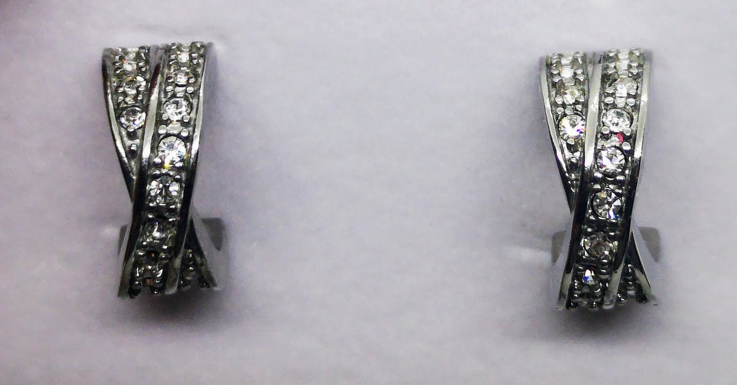 Stainless Steel Hoop Earrings with Multiple Cubic Zirconia Stones