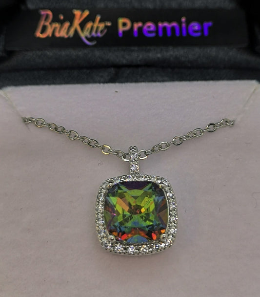 Bria Kate multi color square stone and cubic pendant with 18" chain