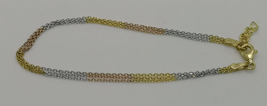 Sterling silver tri color 3 strand adjustable bracelet