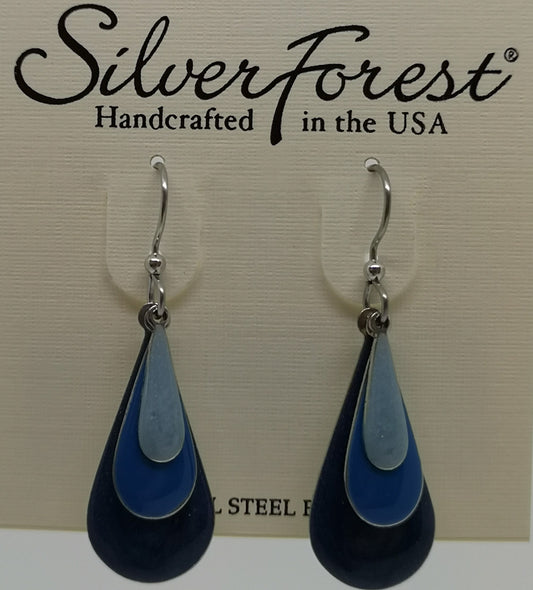 Silver forest surgical steel blue teardrop shaped earrings with sheppard hooks