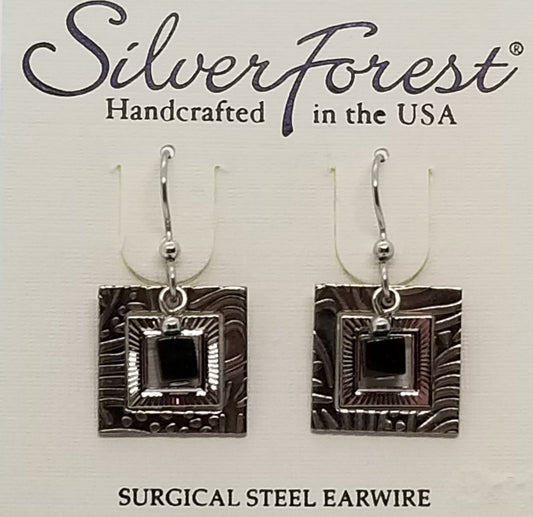 Silver forest surgical steel square earrings
