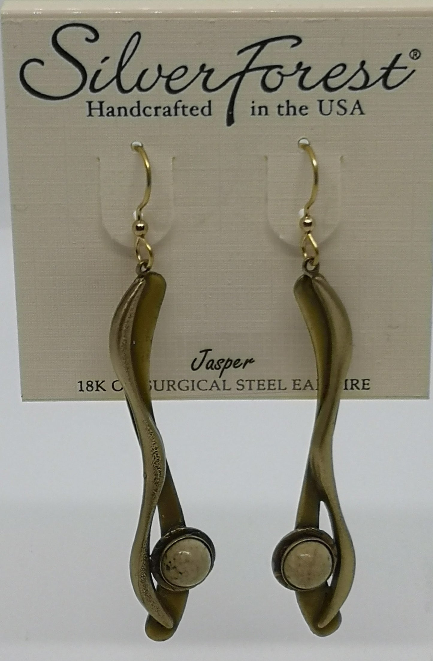 Silver forest 18kt gold plated surgical steel Jasper long earrings