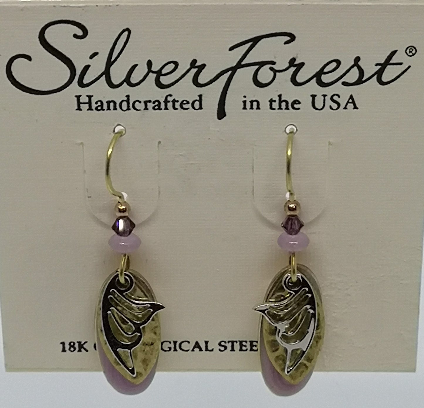 Silver forest 18kt gold plated surgical steel butterfly pink earrings