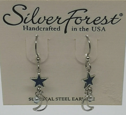 Silver forest surgical steel star and moon earrings