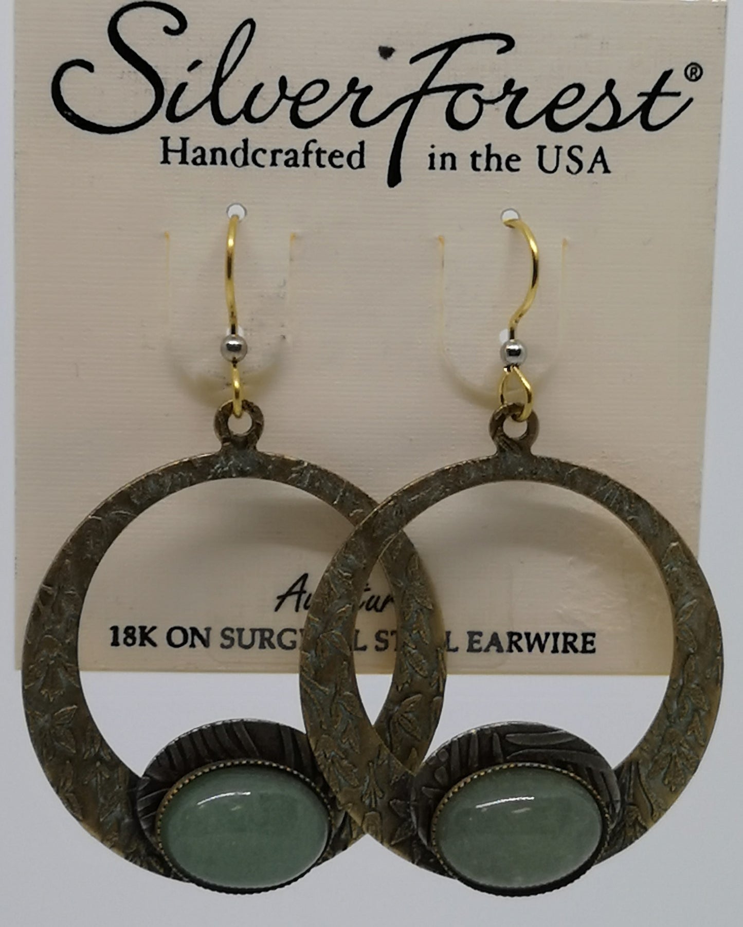 Silver forest 18kt gold plated large circular Aventurine earrings