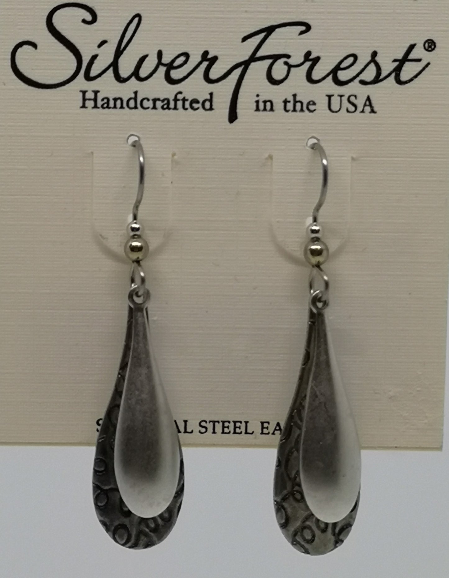 Silver forest surgical steel long tear drop shaped earrings