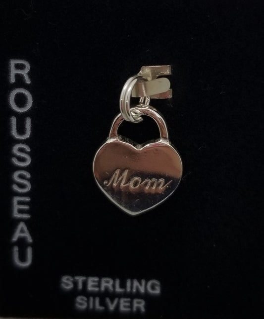 Rousseau 925 sterling silver heart shaped MOM pendant