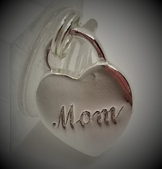Rousseau 925 sterling silver heart shaped MOM pendant