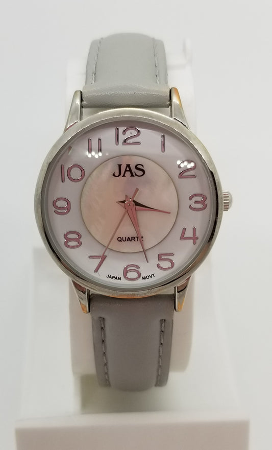 Silver base metal watch with grey strap