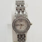 Silver base metal watch with rhinestones in bezel and strap